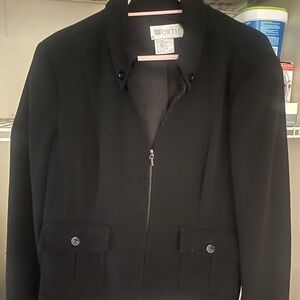 Black cashmere blend ladies zipper jacket/blazer, size Large